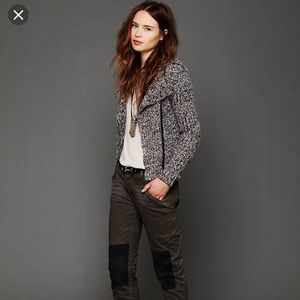 Free People White Salt and Pepper Motor Jacket